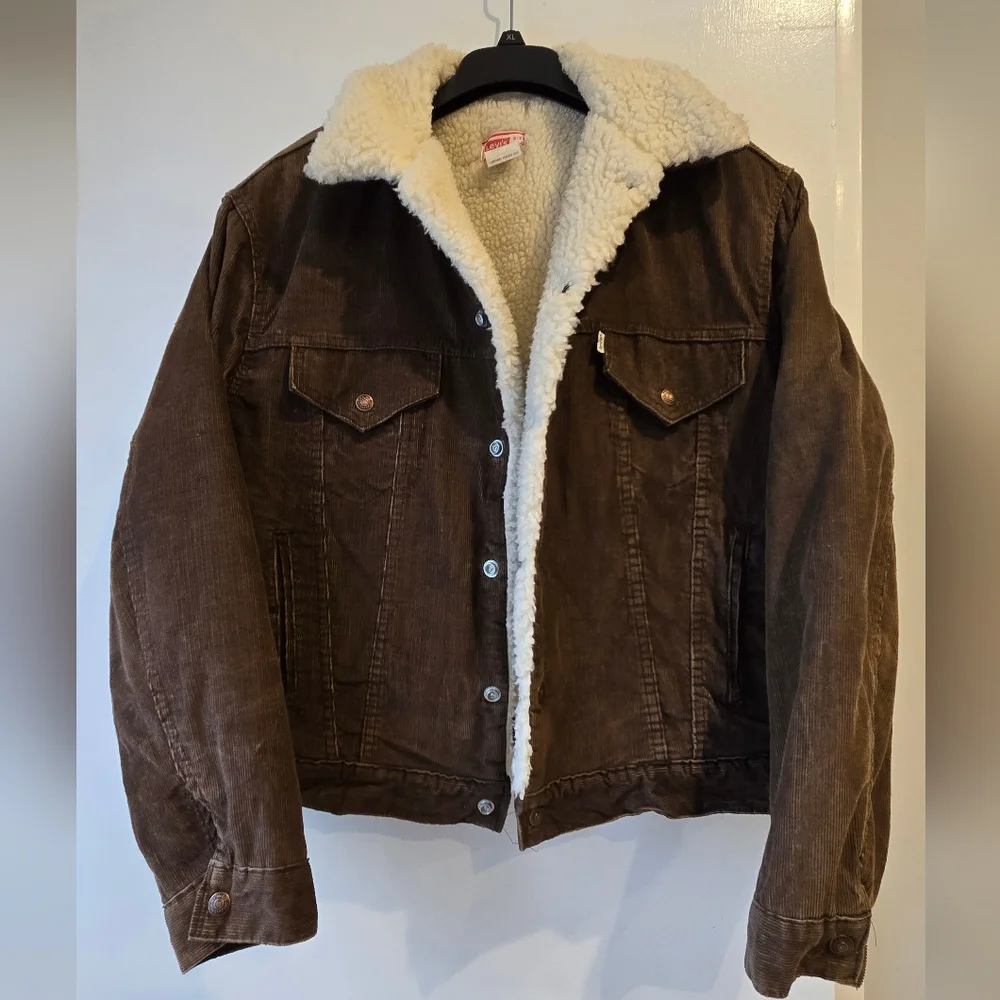 VTG 70s Levis Corduroy Sherpa Lined Jacket Brown Mens 44 - Picture 1 of 14